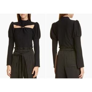 Cult Gaia Women's size XS Black Mora Top Ribbed Cut-Out Long Sleeve Blouse